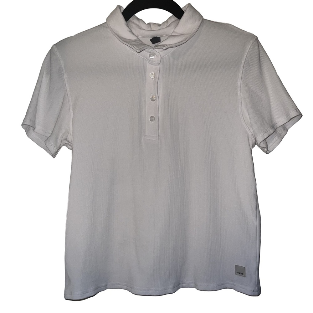 Vuori Pose Fitted Polo Womens White Ribbed Performance Ribbed Size XL